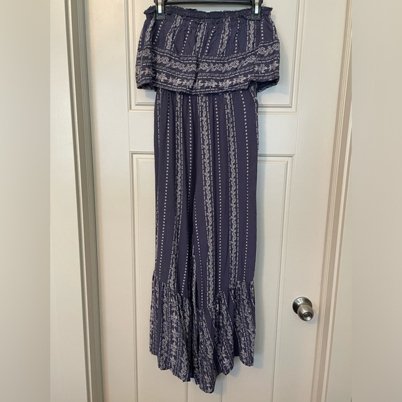 Japna Clothing Strapless Flair Leg Blue Bohemian Hippie Romper Womens Size Small - Picture 5 of 9